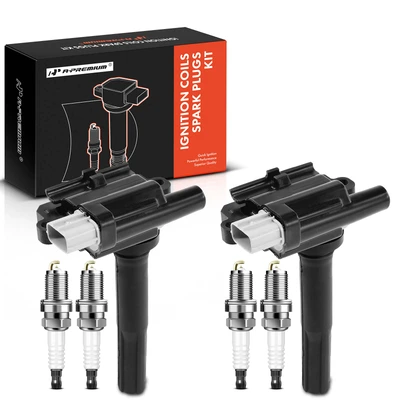2 Pcs Black Ignition Coil & 4 Pcs IRIDIUM Spark Plug Kit