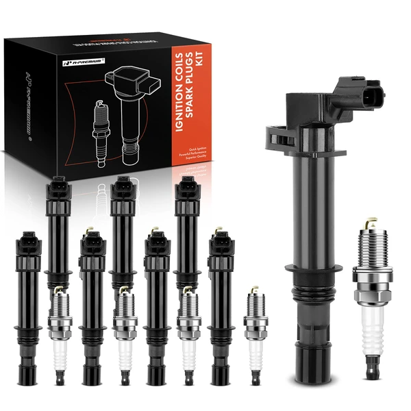 2002-2004 Jeep Grand Cherokee Ignition Coil and Spark Plug Kit Set of A Set of 16 Iridium Series, 2-Blade Terminal A-Premium APIC0530