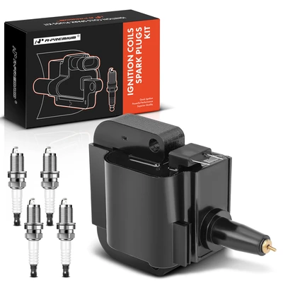 1 Pc Black Ignition Coil & 4 Pcs IRIDIUM Spark Plug Kit