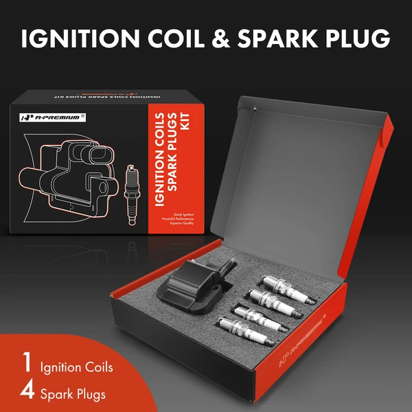 Ignition Coil and Spark Plug Kit Set of 5 Iridium Series, 2-Blade Terminal A-Premium APIC0747