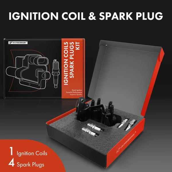 Ignition Coil and Spark Plug Kit Set of 5 Iridium Series, 1+2+2-Blade Terminal A-Premium APIC0520
