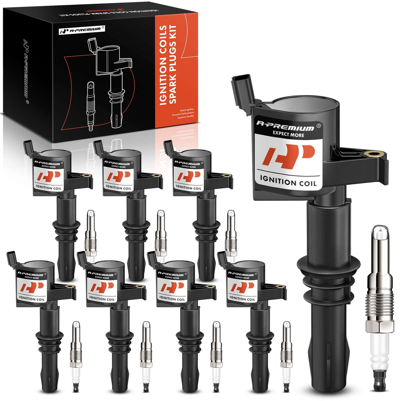 The A-premium Ignition Coil and Spark Plug Kit Set of 8 Iridium & Platinum Series | 2-Pin Terminal | 2-Year Warranty | A-Premium APIC0493 Image 