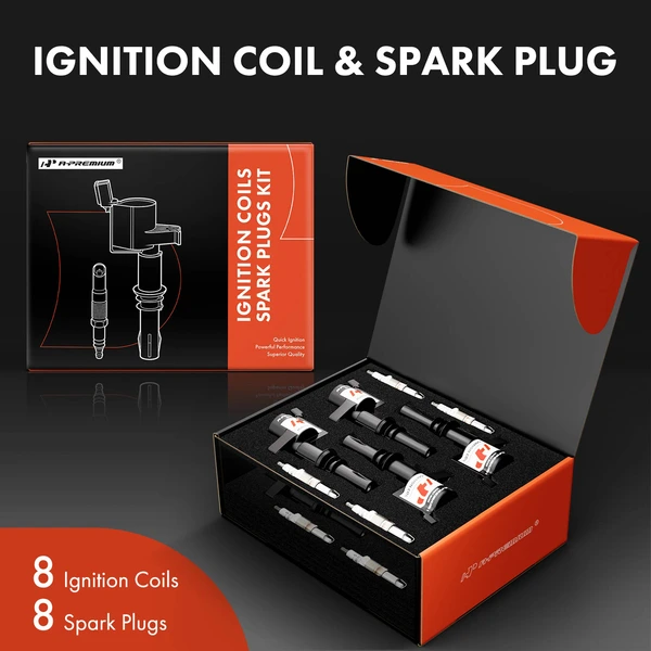 Ignition Coil and Spark Plug Kit Set of 8 Iridium & Platinum Series, 2-Pin Terminal A-Premium APIC0493