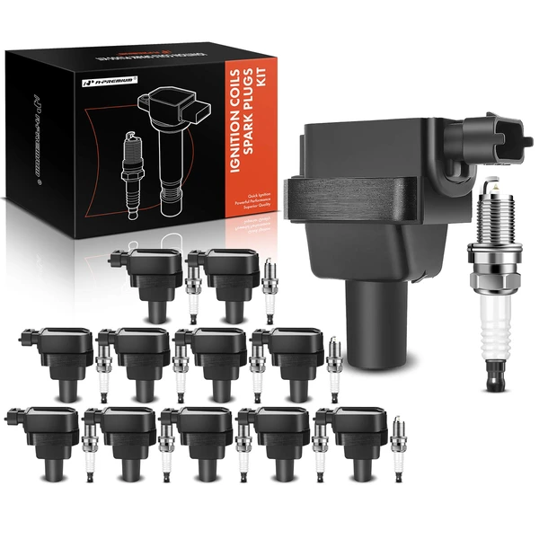 Ignition Coil and Spark Plug Kit Set of 12 Iridium Series, 3-Blade Terminal A-Premium APIC0543
