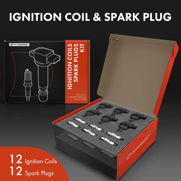 Ignition Coil and Spark Plug Kit Set of 12 Iridium Series, 3-Blade Terminal A-Premium APIC0543