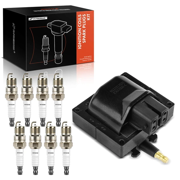 1988-1995 Chevrolet K1500 Ignition Coil and Spark Plug Kit Set of A Set of 9 Iridium & Platinum Series, 4-Blade Terminal A-Premium APIC0958