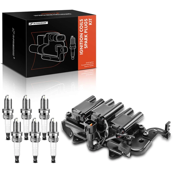 2001-2006 Hyundai Santa Fe Ignition Coil and Spark Plug Kit Set of 7 Iridium Series, 4-Blade Terminal A-Premium APIC0656