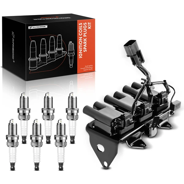 2005-2009 Hyundai Tucson Ignition Coil and Spark Plug Kit Set of A Set of 7 Iridium Series, 4-Blade Terminal A-Premium APIC0657