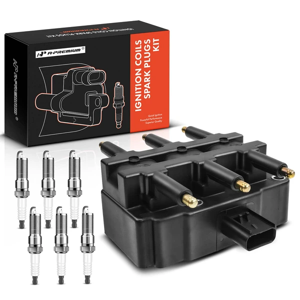 Ignition Coil and Spark Plug Kit Set of A Set of 7 Iridium Series, 4-Blade Terminal A-Premium APIC0540