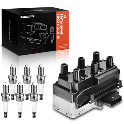 1 Pc Black Ignition Coil & 6 Pcs IRIDIUM Spark Plug Kit