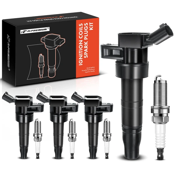 Ignition Coil and Spark Plug Kit Set of A Set of 4 Iridium Series, 2-Blade Terminal A-Premium APIC0553
