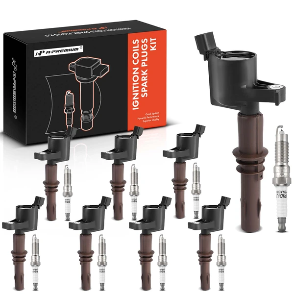 2008-2010 Ford F-350 Super Duty Ignition Coil and Spark Plug Kit Set of A Set of 16 Iridium Series, 2-Pin Terminal A-Premium APIC0665