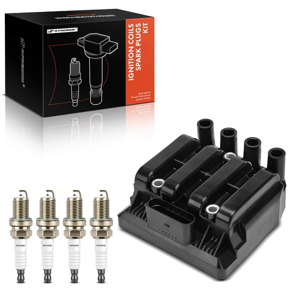 2001 Volkswagen Jetta Ignition Coil and Spark Plug Kit Set of 5 Double Iridium Series, 6-Blade Terminal A-Premium APIC0961