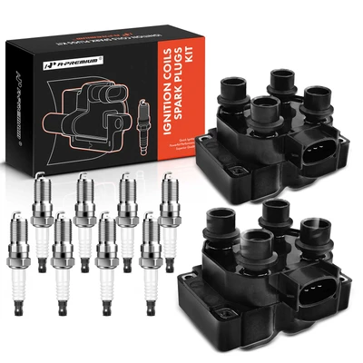 2 Pcs Black Ignition Coil & 8 Pcs IRIDIUM Spark Plug Kit