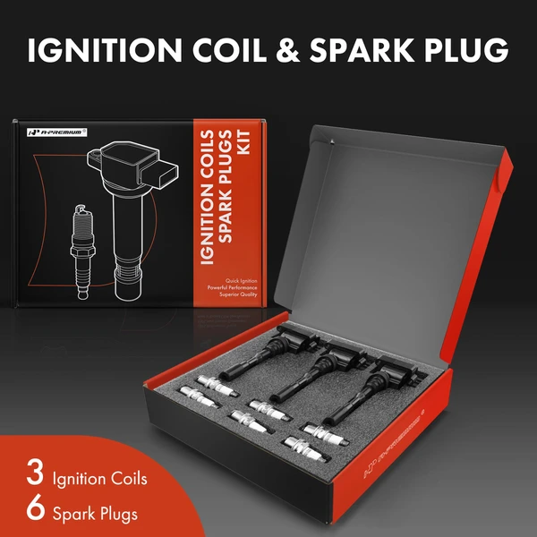 Ignition Coil and Spark Plug Kit Set of 9 Iridium Series, 3-Blade Terminal A-Premium APIC0554