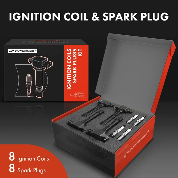 Ignition Coil and Spark Plug Kit Set of 8 Iridium Series, 3-Blade Terminal A-Premium APIC0571