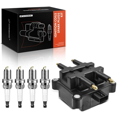 1 Pc Black Ignition Coil & 4 Pcs IRIDIUM Spark Plug Kit