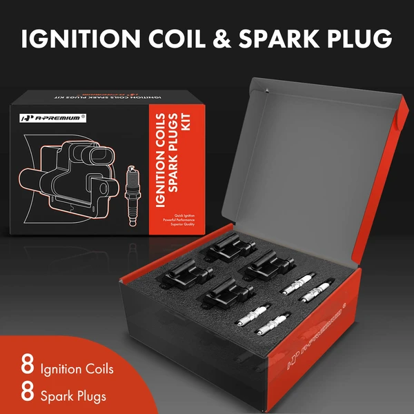 Ignition Coil and Spark Plug Kit Set of 8 Iridium Series, 4-Blade Terminal A-Premium APIC0573