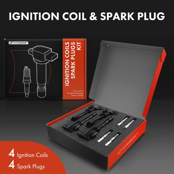 Ignition Coil and Spark Plug Kit Set of A Set of 8 Iridium Series, 2-Blade Terminal A-Premium APIC0566