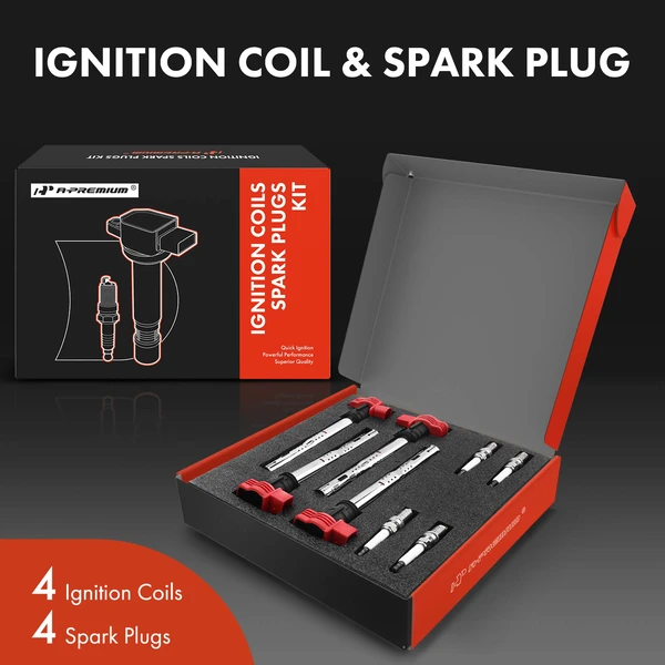 Ignition Coil and Spark Plug Kit Set of A Set of 8 Iridium Series, 4-Blade Terminal A-Premium APIC0568