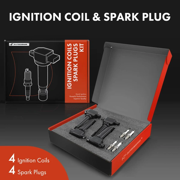 Ignition Coil and Spark Plug Kit Set of A Set of 8 Iridium Series, 4-Blade Terminal A-Premium APIC0771