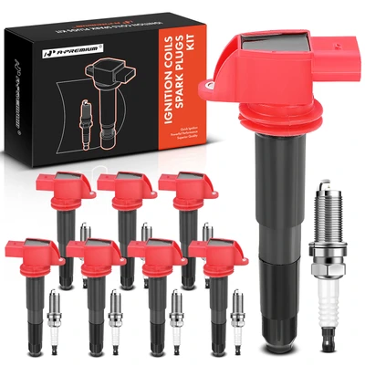 8 Pcs Red Ignition Coil & 8 Pcs IRIDIUM Spark Plug Kit