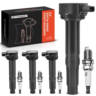 4 Pcs Black Ignition Coil & 4 Pcs IRIDIUM Spark Plug Kit