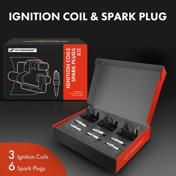 Ignition Coil and Spark Plug Kit Set of A Set of 9 Iridium Series, 2-Blade Terminal A-Premium APIC0586