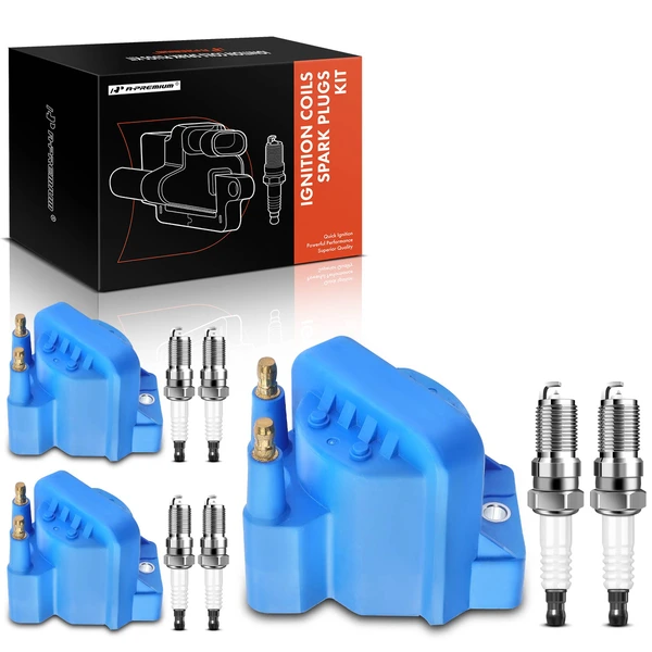 Ignition Coil and Spark Plug Kit Set of A Set of 9 Iridium Series, 2-Blade Terminal A-Premium APIC0587