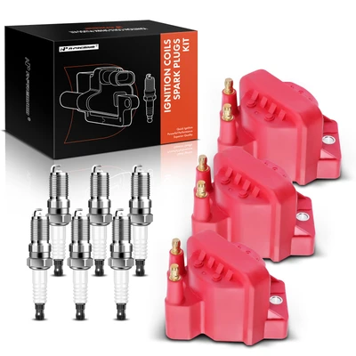 3 Pcs Red Ignition Coil & 6 Pcs IRIDIUM Spark Plug Kit