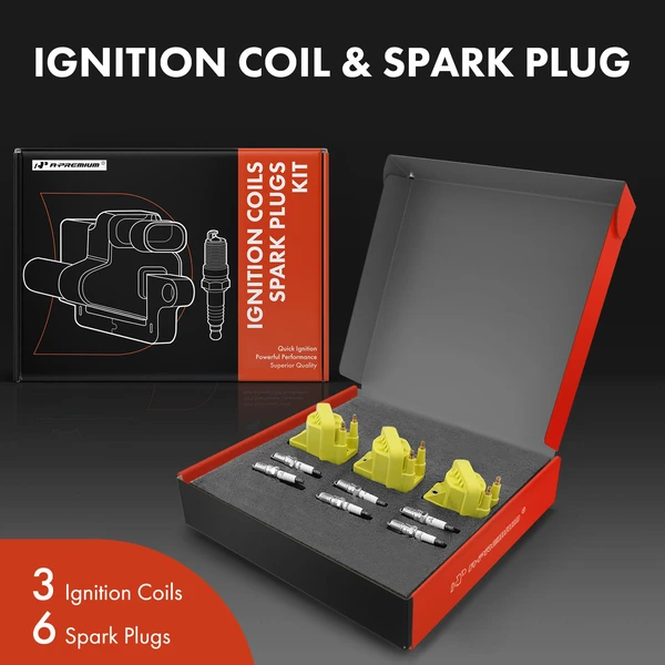 Ignition Coil and Spark Plug Kit Set of A Set of 9 Iridium Series, 2-Blade Terminal A-Premium APIC0590
