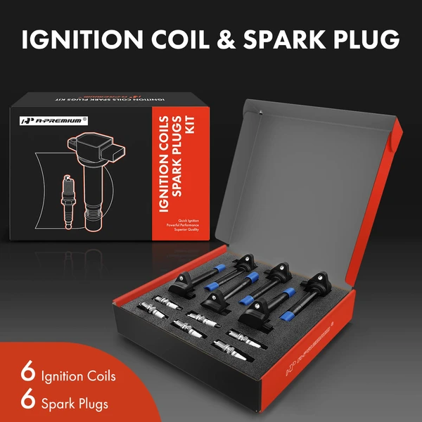 Ignition Coil and Spark Plug Kit Set of 6 Iridium Series, 3-Blade Terminal A-Premium APIC0577
