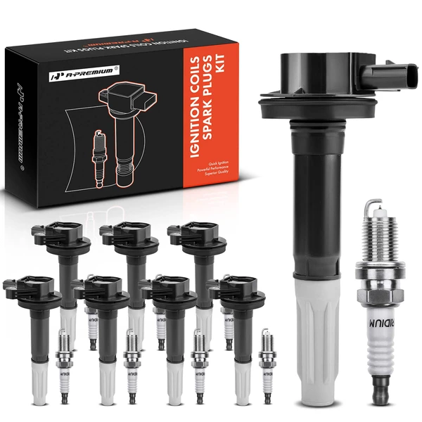 Ignition Coil and Spark Plug Kit Set of 16 Iridium Series, 2-Blade Terminal A-Premium APIC0684