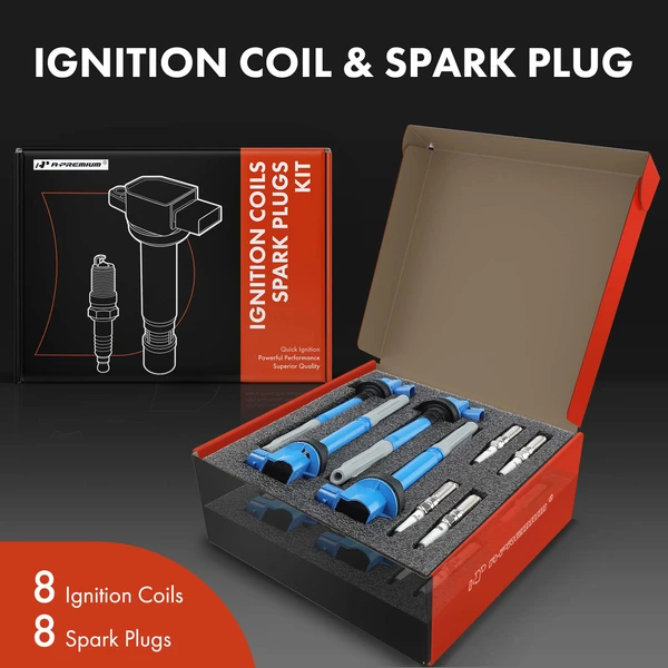 Ignition Coil and Spark Plug Kit Set of 16 Iridium Series, 2-Blade Terminal A-Premium APIC0685