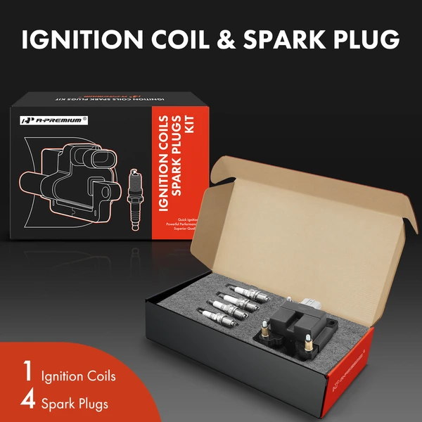 Ignition Coil and Spark Plug Kit Set of A Set of 5 Iridium Series, 4-Blade Terminal A-Premium APIC0749