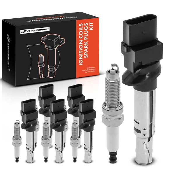 2009-2010 Audi Q7 Ignition Coil and Spark Plug Kit Set of A Set of 12 Iridium Series, 4-Blade Terminal A-Premium APIC0820