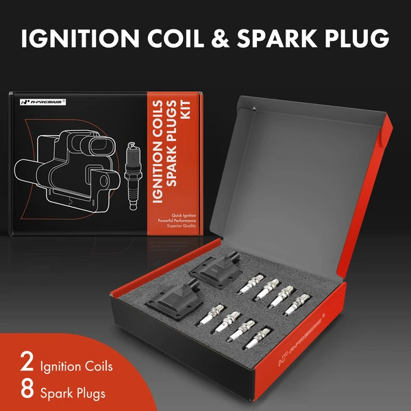 Ignition Coil and Spark Plug Kit Set of A Set of 10 Iridium Series, 2-Pin Terminal A-Premium APIC0774