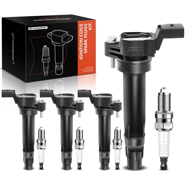 Ignition Coil and Spark Plug Kit Set of 8 Iridium Series, 4-Pin Terminal A-Premium APIC0697