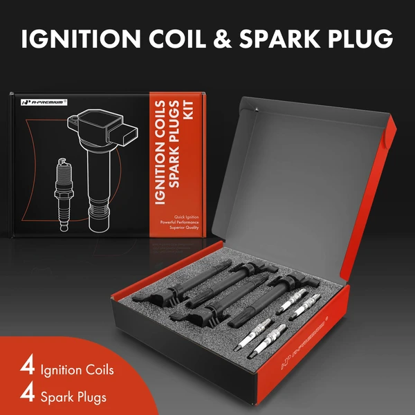 Ignition Coil and Spark Plug Kit Set of 8 Iridium Series, 4-Pin Terminal A-Premium APIC0697