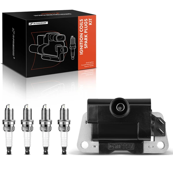 1996-1999 Nissan Sentra Ignition Coil and Spark Plug Kit Set of A Set of 5 Iridium Series, 2-Blade Terminal A-Premium APIC0591