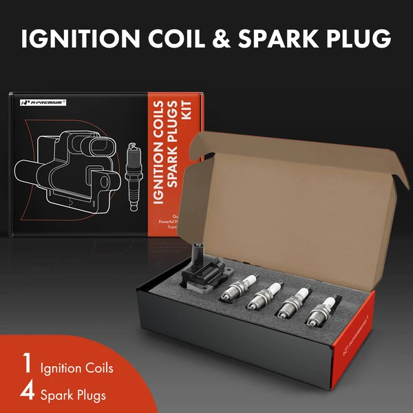 Ignition Coil and Spark Plug Kit Set of A Set of 5 Iridium Series, 2-Blade Terminal A-Premium APIC0591