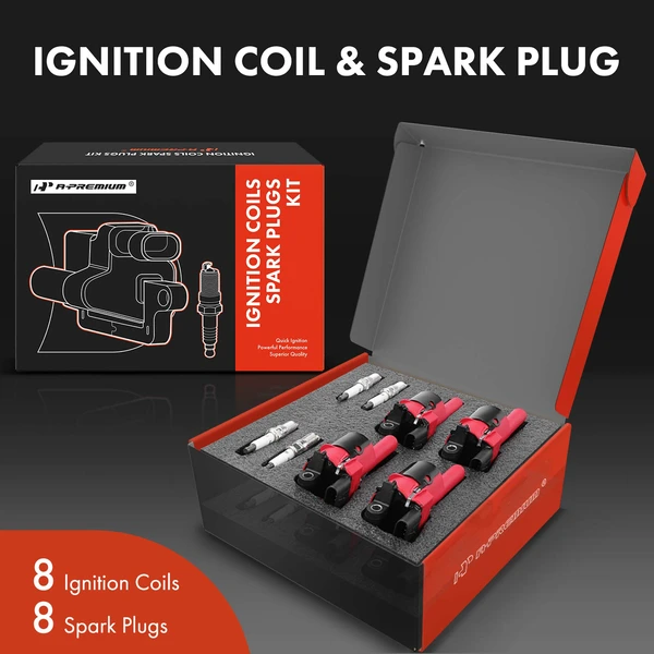 Ignition Coil and Spark Plug Kit Set of 8 Iridium Series, 4-Blade Terminal A-Premium APIC0594