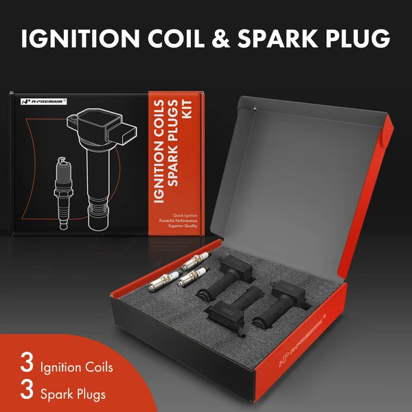Ignition Coil and Spark Plug Kit Set of A Set of 6 Iridium Series, 3-Pin Terminal A-Premium APIC0889