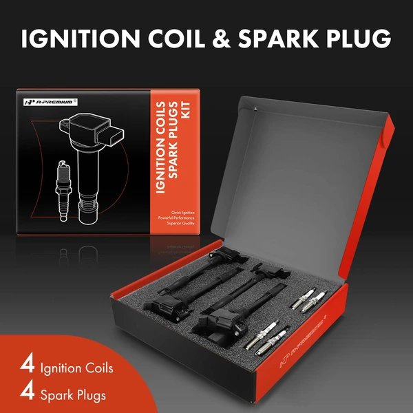Ignition Coil and Spark Plug Kit Set of 8 Double Iridium Series, 4-Blade Terminal A-Premium APIC0972