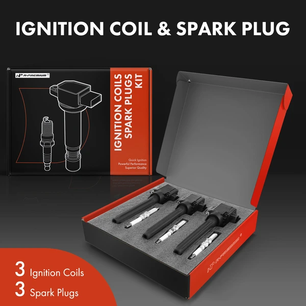 Ignition Coil and Spark Plug Kit Set of 6 Iridium Series, 3-Blade Terminal A-Premium APIC0599