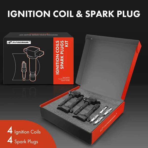 Ignition Coil and Spark Plug Kit Set of 8 Iridium Series, 4-Pin Terminal A-Premium APIC0754