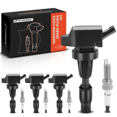 4 Pcs Black Ignition Coil & 4 Pcs IRIDIUM Spark Plug Kit