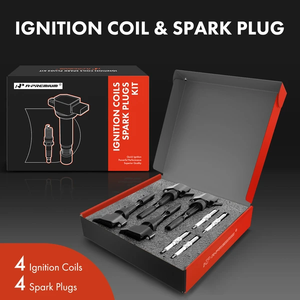 Ignition Coil and Spark Plug Kit Set of 8 Iridium Series, 4-Pin Terminal A-Premium APIC0698
