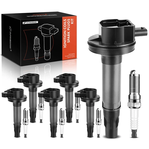 Ignition Coil and Spark Plug Kit Set of A Set of 12 Iridium Series, 2-Pin Terminal A-Premium APIC0700