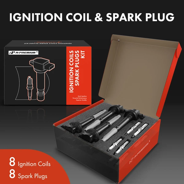 Ignition Coil and Spark Plug Kit Set of 16 Iridium Series, 2-Pin Terminal A-Premium APIC0701